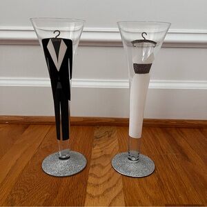 ✨ Mud Pie “I Do!” Bride & Groom Champagne Flutes – Wedding Toast Glasses ✨